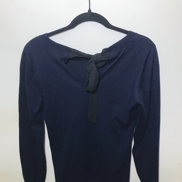 H&M S small navy blue Mama Maternity Sweater pullover open tie back bow - Picture 6 of 13